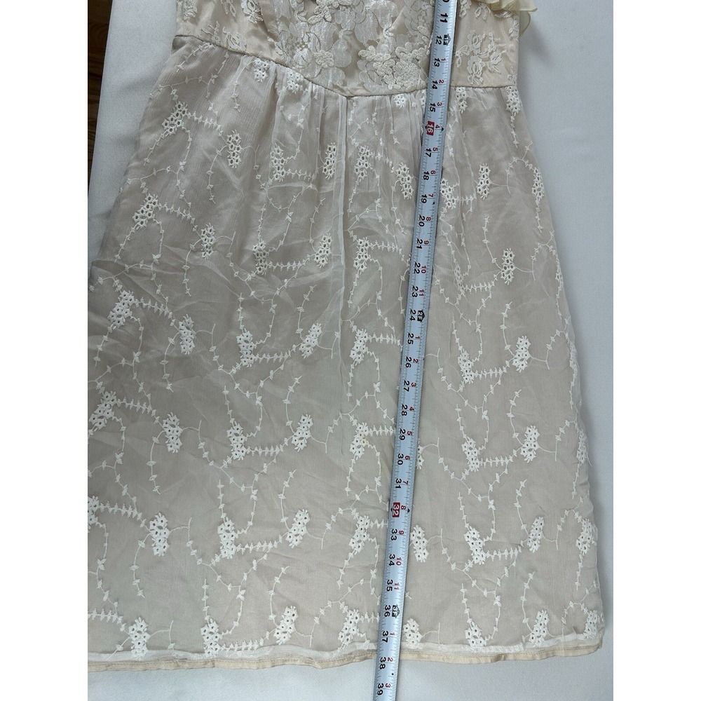 Anthropologie Left of Center Embroidered Ruffle Double Lined Silk Dress Sz 6 - Picture 8 of 8